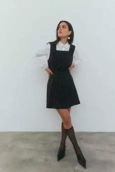 Платье мини строгого кроя в тонкую полоску с поясом Vero Moda, черный