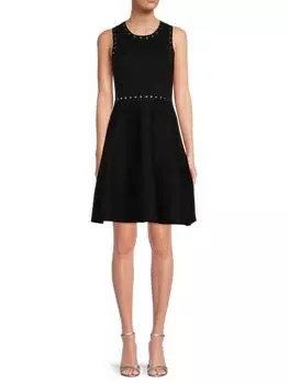 Платье мини T Tahari с заклепками и расклешенной юбкой, черный