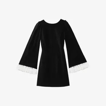 Платье мини The Kooples из хлопка с бархатной фактурой и кружевной отделкой, черный