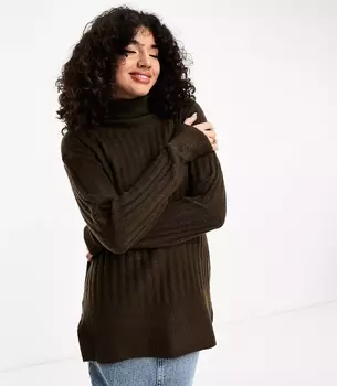 Платье мини Threadbare Tall Naveah Roll Neck Ribbed Jumper, коричневый