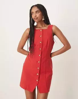 Платье мини-юбка с квадратным вырезом и застежкой на пуговицы от Nobody's Child Peri цвета ржавчины