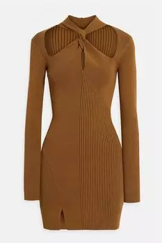 Платье мини в рубчик Braulia с закрученным вырезом спереди NICHOLAS, коричневый