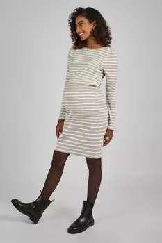 Платье мини в рубчик для беременных и кормящих мам Jojo Maman Bb, серый