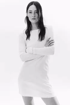 Платье мини в рубчик H&M, белый