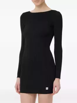 Платье мини в рубчик с длинными рукавами Elisabetta Franchi, черный