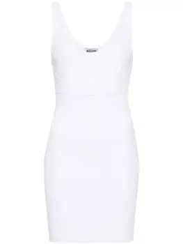 Платье мини в рубчик с U-образным вырезом MOSCHINO JEANS, белый