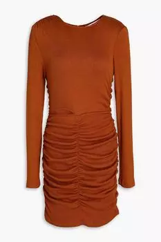 Платье мини в рубчик со сборками и вырезом WALTER BAKER, коричневый