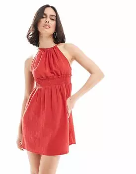 Платье-мини Wednesday's Girl с бретельками через шею ярко-красного цвета