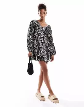 Платье-мини Wednesday's Girl в цветочек с монохромным принтом