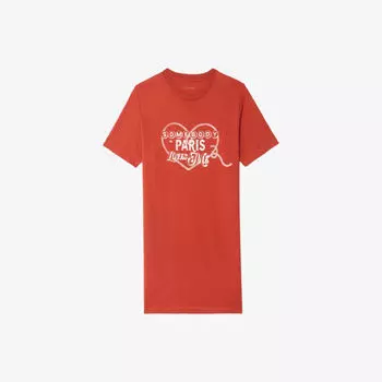 Платье мини Zadig&Voltaire Dima из хлопка с коротким рукавом и графическим принтом, красный