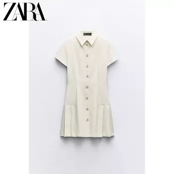 Платье мини Zara с короткими рукавами, белый