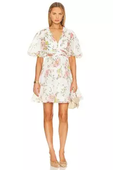 Платье мини Zimmermann Pleated, цвет Coral Floral