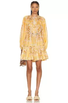 Платье мини Zimmermann Raie Tiered Billow, цвет Gold Damask
