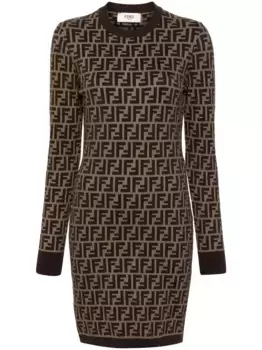 Платье мини Zucca с длинными рукавами FENDI, коричневый