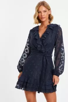 Платье-миниатюрная фигуристка из темно-синего шифона Dobby QUIZ Clothing