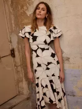 Платье Mint Velvet Mint Velvet Floral Print Waterfall Hem Midi, цвет cream/multi