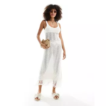 Платье Miss Selfridge Crochet Fringe Maxi, кремовый
