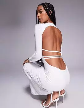 Платье Missyempire двойного кроя с открытой спиной и облегающим макси-лифом белого цвета