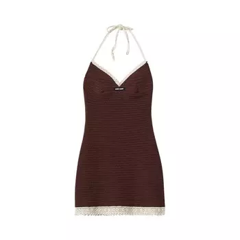 Платье Miu Miu Crochet Halter Dress, цвет Cacao/Avorio