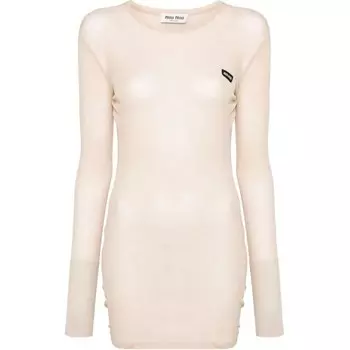 Платье Miu Miu с длинными рукавами, светло-бежевый