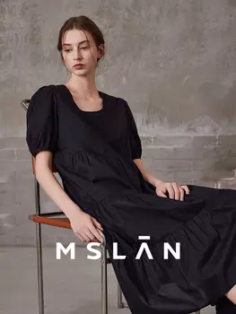 Платье многослойное MSlan с рукавами-фонариками, черный