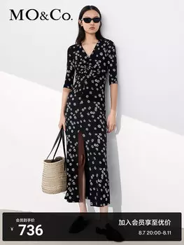 Платье Moco с V-образным вырезом и вертикальным принтом, черный