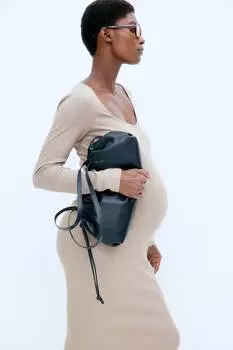 Платье Mom с круглым вырезом в рубчик H&M, бежевый