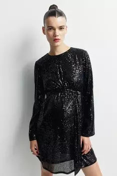 Платье mom с пайетками и поясом H&M, черный