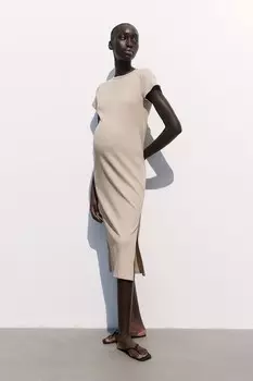 Платье Mom в рубчик H&M, бежевый