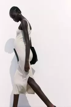 Платье mom в рубчик H&M, бежевый