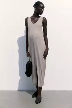 Платье Mom в рубчик H&M, бежевый