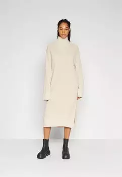 Платье Monki LOVA KNIT DRESS, светло-бежевый однотонный