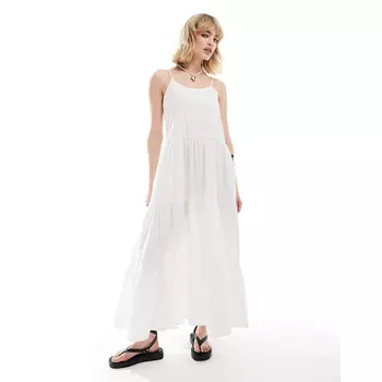 Платье Monki Maxi Sun With Tiered Layers And Strappy Low back, белый