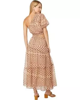 Платье MOON RIVER One Shoulder Geometric Checkered Print Dress, оранжевый