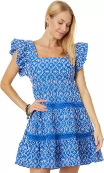 Платье Morrie Ruffle Sleeve Eyelet Lilly Pulitzer, цвет Blue Grotto Flutter Eyelet