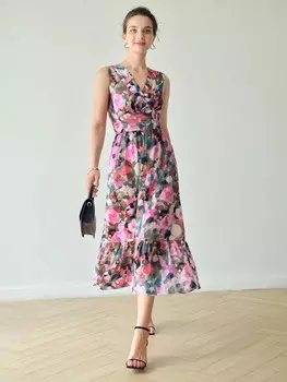 Платье MOTF PREMIUM с V-образным вырезом и цветочным принтом по всей поверхности, фиолетовый