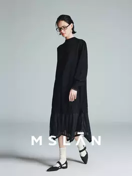 Платье MSlan 23 с длинными рукавами и круглым вырезом, черный