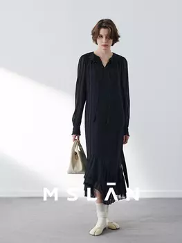 Платье MSlan с французскими волнами и лацканами на талии, черный