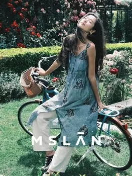 Платье Mslan с V-образным вырезом и принтом, сине-серый