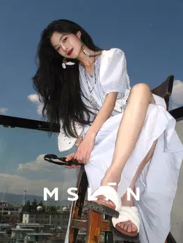 Платье Mslan с V-образным вырезом, синий