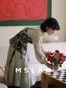 Платье Mslan с воротником-стойкой и оборками на талии, зеленый