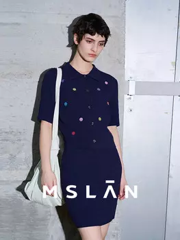 Платье Mslan шерстяное с короткими рукавами, темно - синий