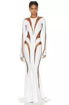 Платье Mugler Spiral Illusion Long, цвет White & Nude 02