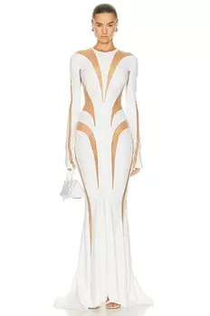 Платье Mugler Spiral Illusion Long, цвет White & Nude 01