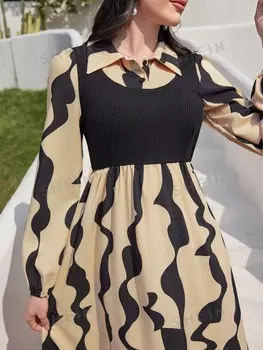 Платье Mulvari с волнистым узором и рукавами-фонариками Shein, абрикосовый