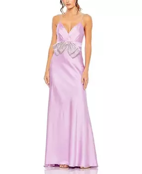 Платье на бретельках Mac Duggal со стразами и бантом, фиолетовый