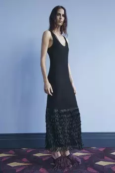 Платье на бретельках с бахромой ZARA, черный