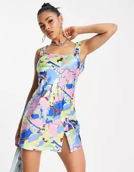 Платье на бретельках с квадратным жилетом и графичным принтом ASYOU