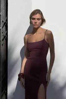 Платье на бретельках с замком ZARA, цвет Wine