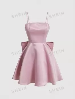 Платье на бретельках Shein Mod с бабочкой и декором, розовый